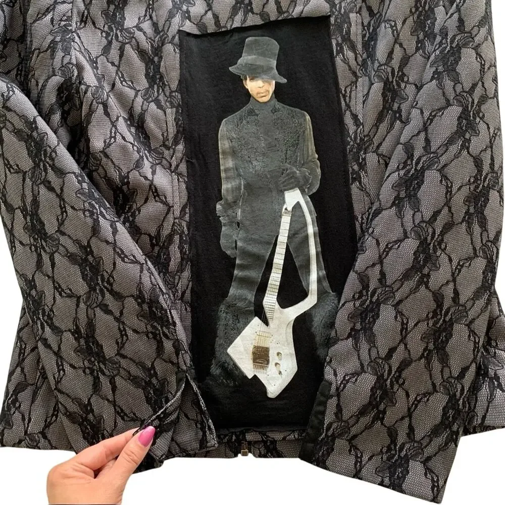 Via Penny Lane Reworked Apparel | Prince Graphic Lace Overlay Jacket Size 8
